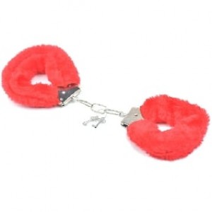 Fur Hand Cuffs Light Weight Red